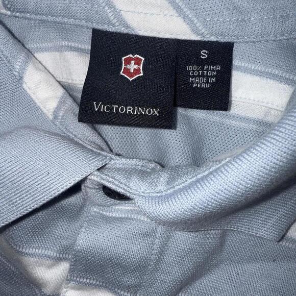 Victorinox Preppy Designer Quiet Luxury Striped Pima Cotton Golf Polo Shirt Smal - Picture 10 of 15
